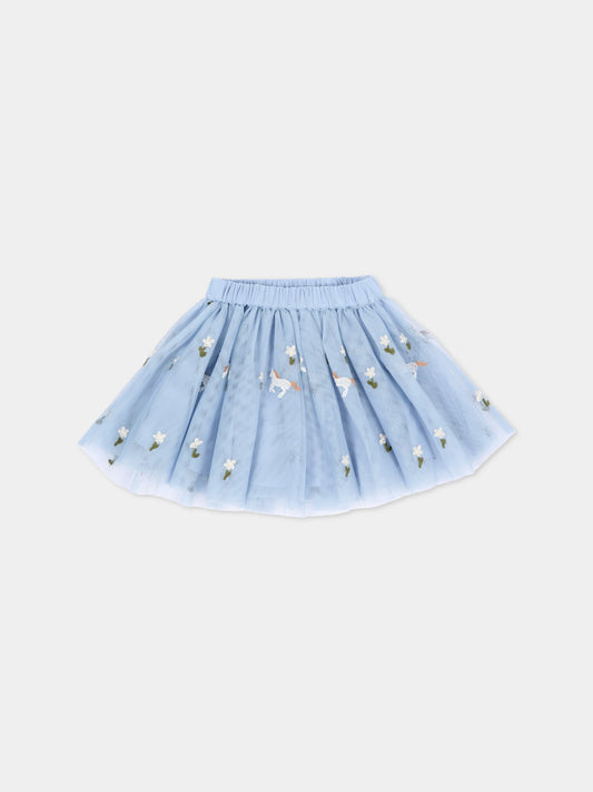 Gonna azzurra per neonata ricamata,Stella Mccartney Kids,TZ7011 Z3866 61EEM