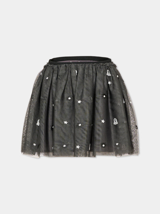 Gonna nera per bambina con ricami,Stella Mccartney Kids,TZ7B11 Z3966 962EM