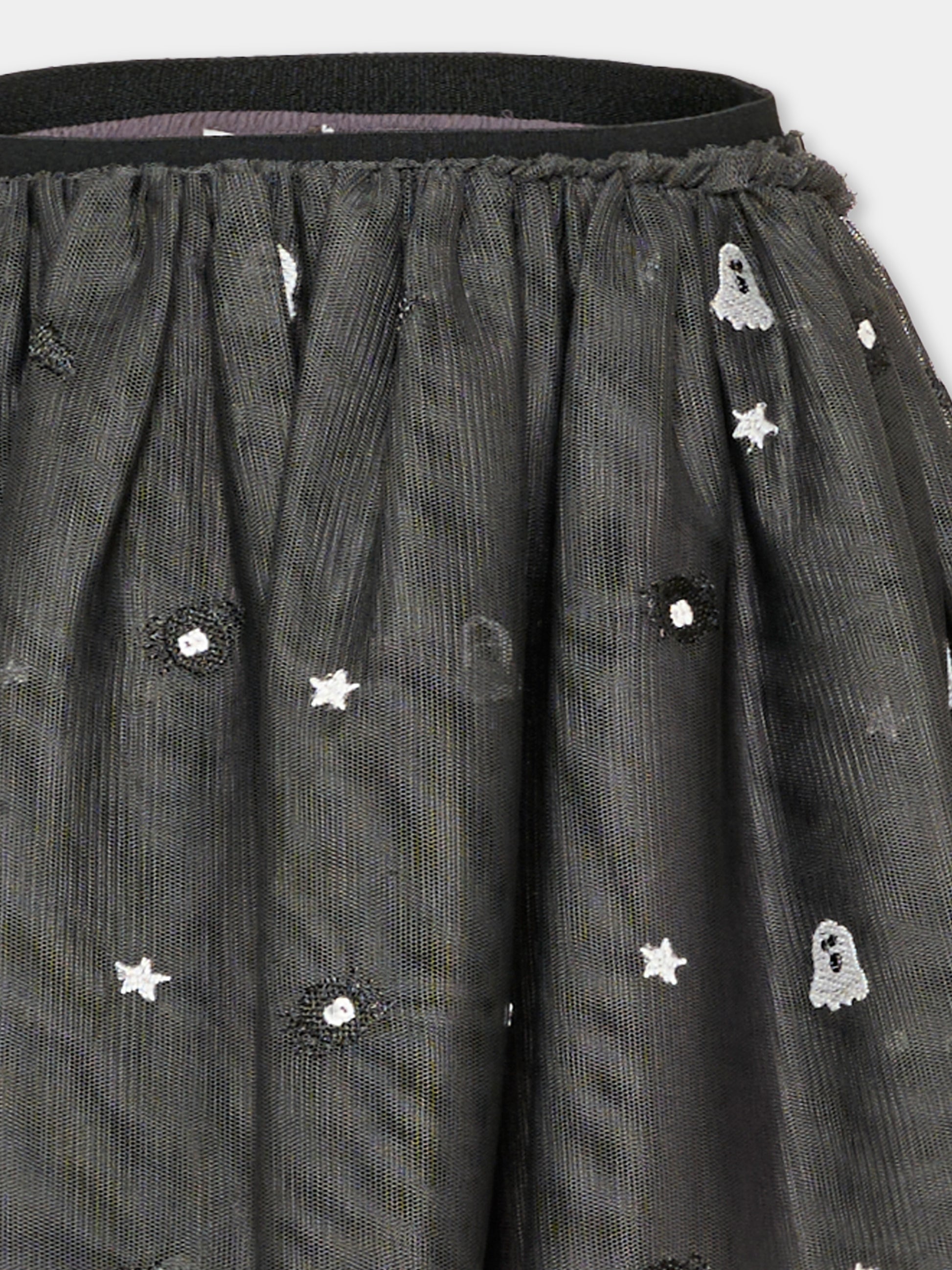 Gonna nera per bambina con ricami,Stella Mccartney Kids,TZ7B11 Z3966 962EM