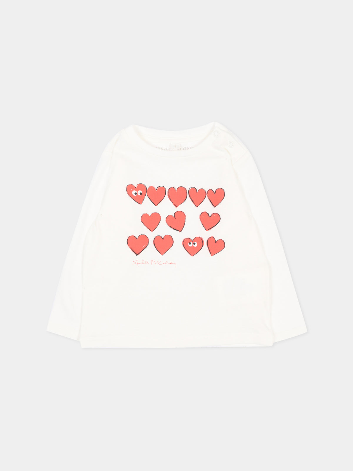 T-shirt avorio per neonata con cuori,Stella Mccartney Kids,TZ8060 Z3931 101