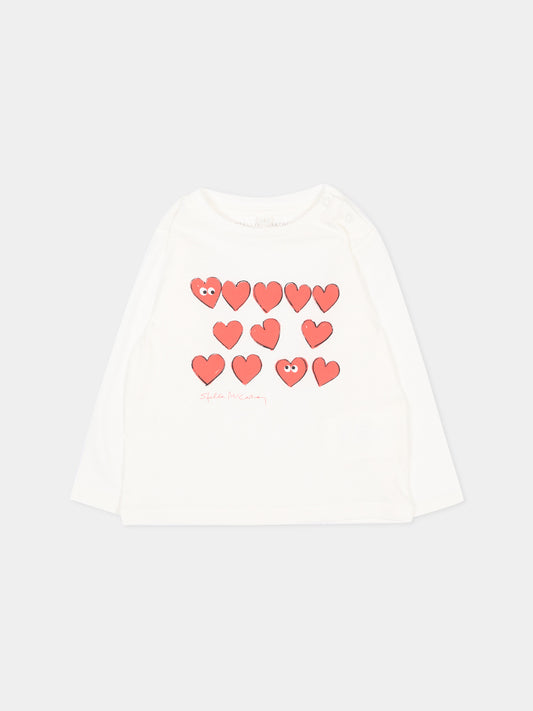 T-shirt avorio per neonata con cuori,Stella Mccartney Kids,TZ8060 Z3931 101