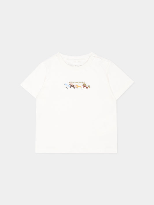 T-shirt avorio per neonato con logo,Stella Mccartney Kids,TZ8311 Z3772 101