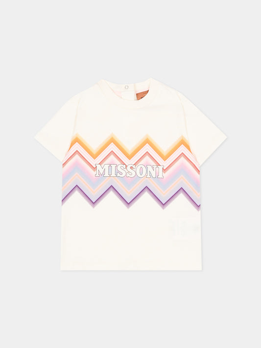 T-shirt avorio per neonata con chevron,Missoni,MZ8001 Z3672 102