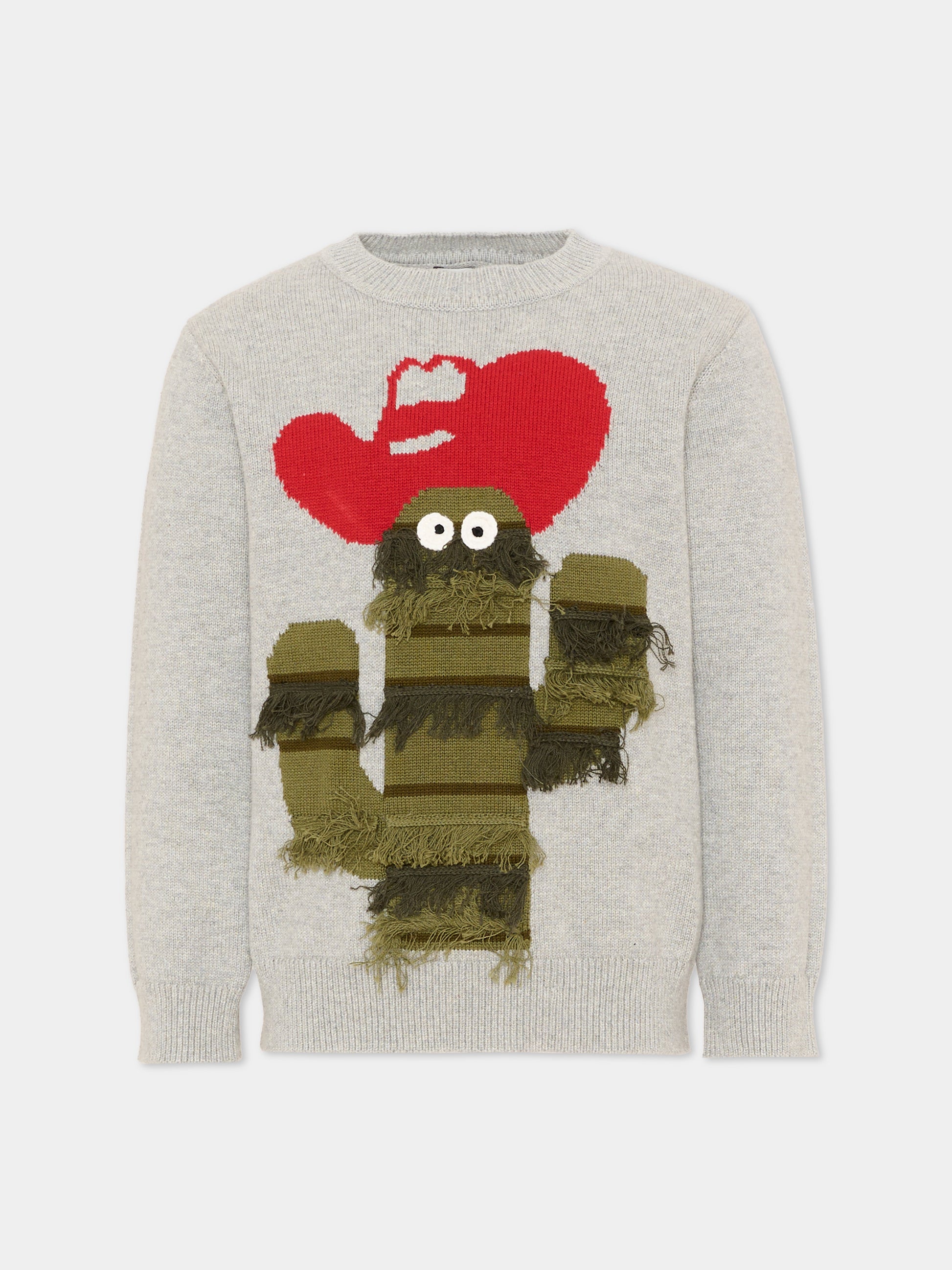 Maglione grigio per bambino con cactus,Stella Mccartney Kids,TZ9H00 Z2922 100