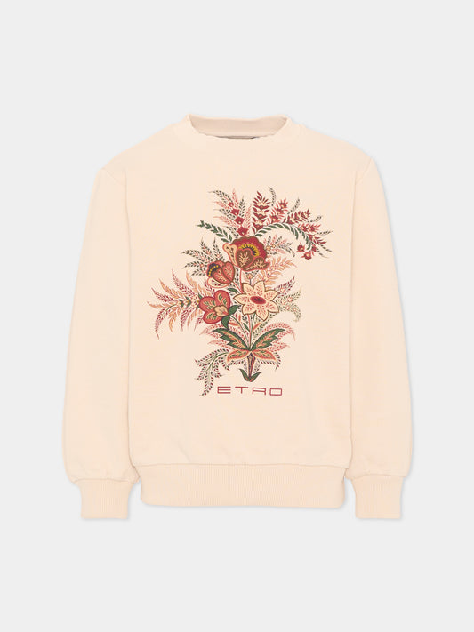 Felpa beige per bambina con stampa floreale e logo,Etro,GZ4A10 Z3183 115