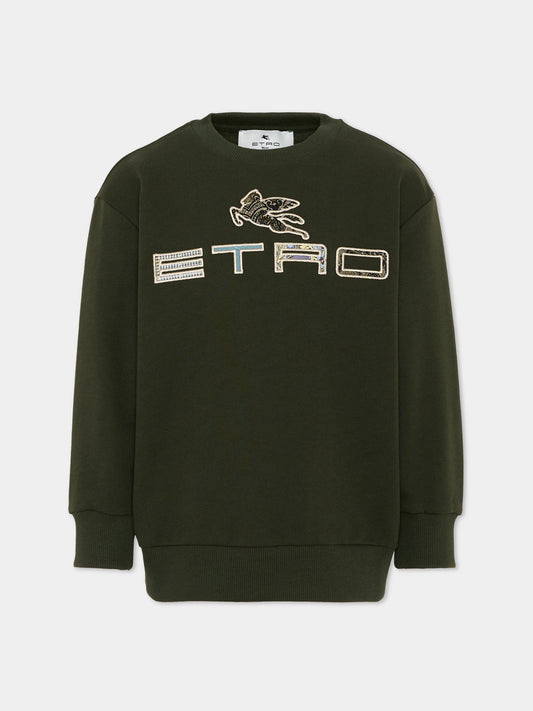 Felpa verde per bambini con logo,Etro,GZ4P20 Z3183 70J