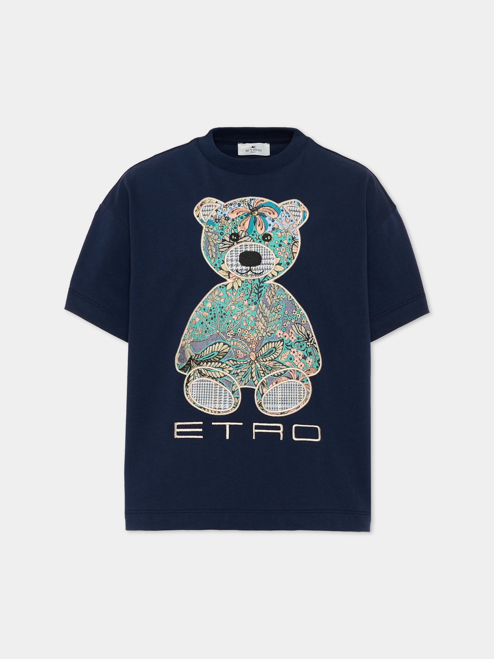 T-Shirt blu per bambino con orsetto,Etro,GZ8P31 Z3672 617