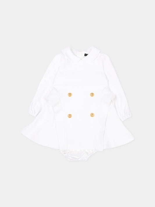 Abito bianco per neonata con bottoni oro,Balmain Kids,BZ1100 J0371 100OR
