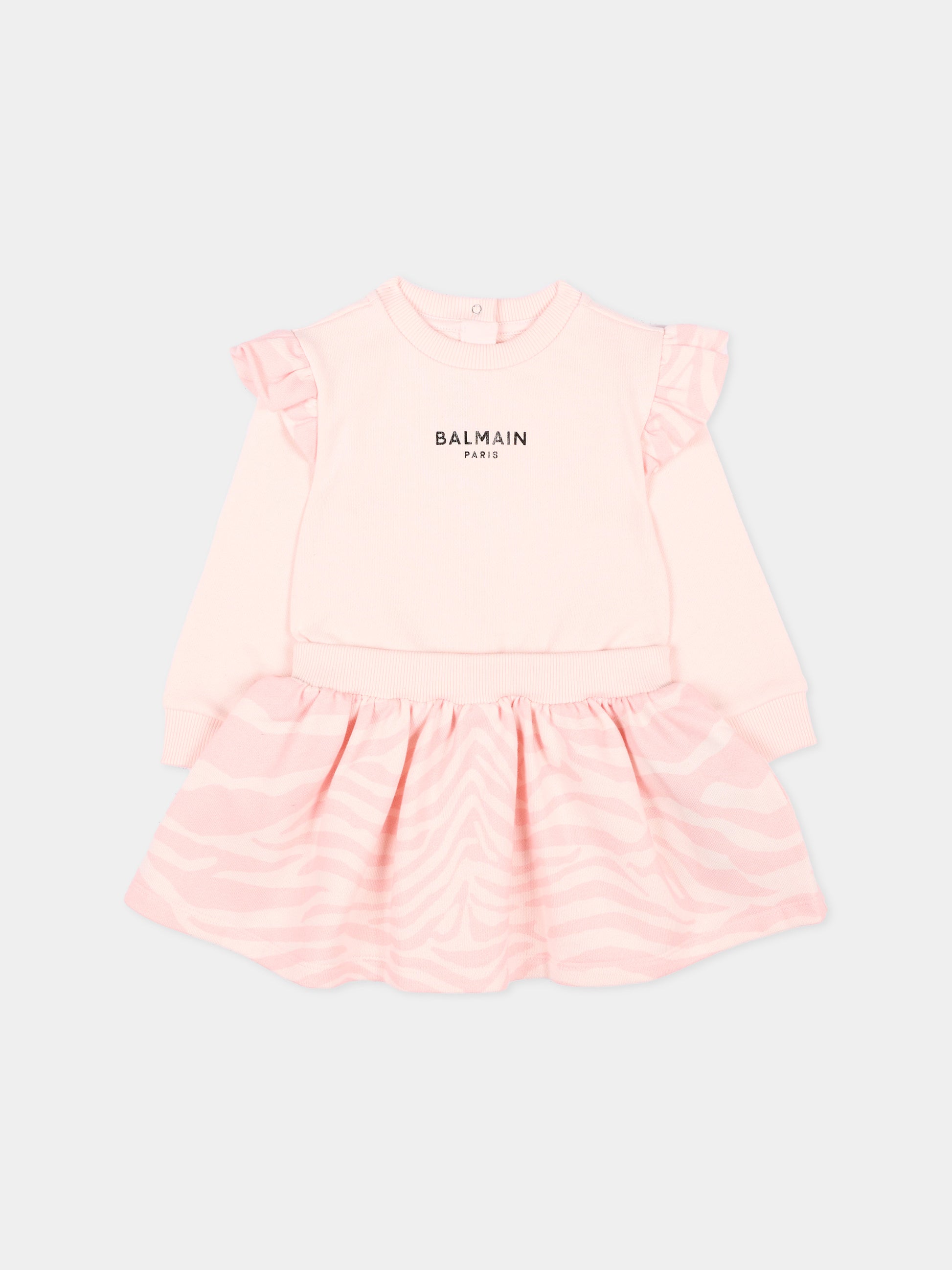 Vestito rosa per neonata con logo,Balmain Kids,BZ1200 Z3183 508RS