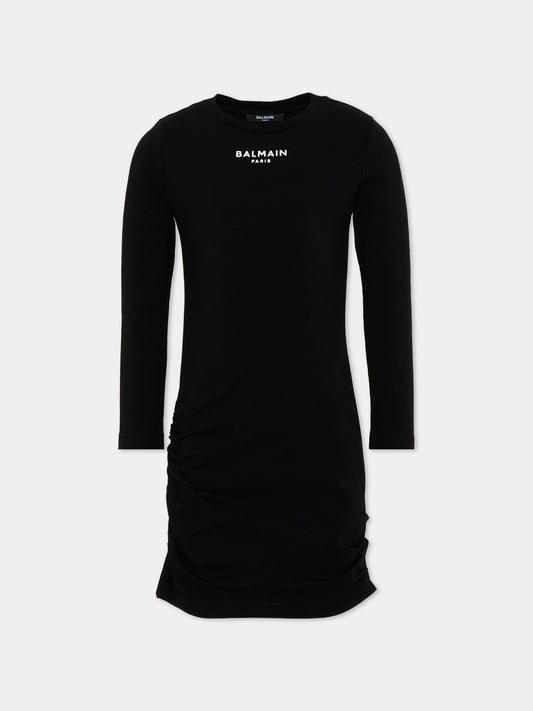 Vestito nero per bambina con logo,Balmain Kids,BZ1B60 Z3277 930BC