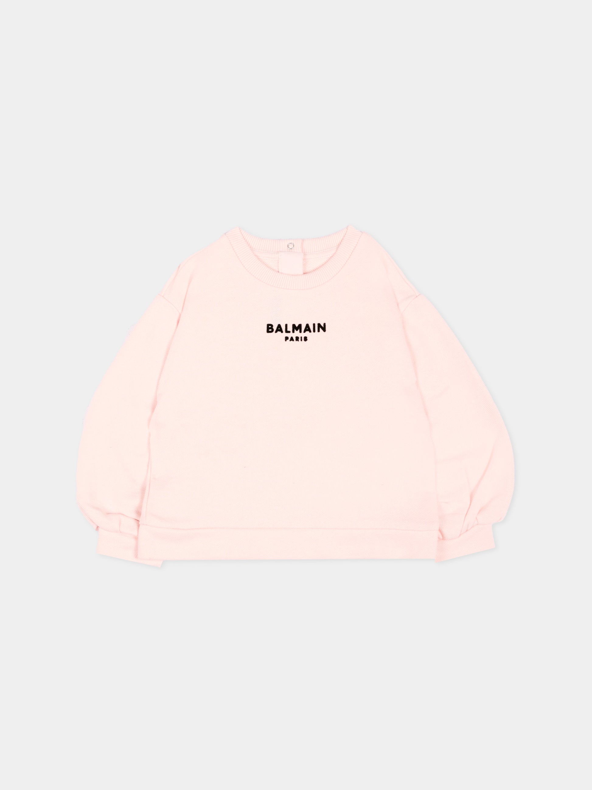 Felpa rosa per neonata con logo,Balmain Kids,BZ4010 Z3183 508NE