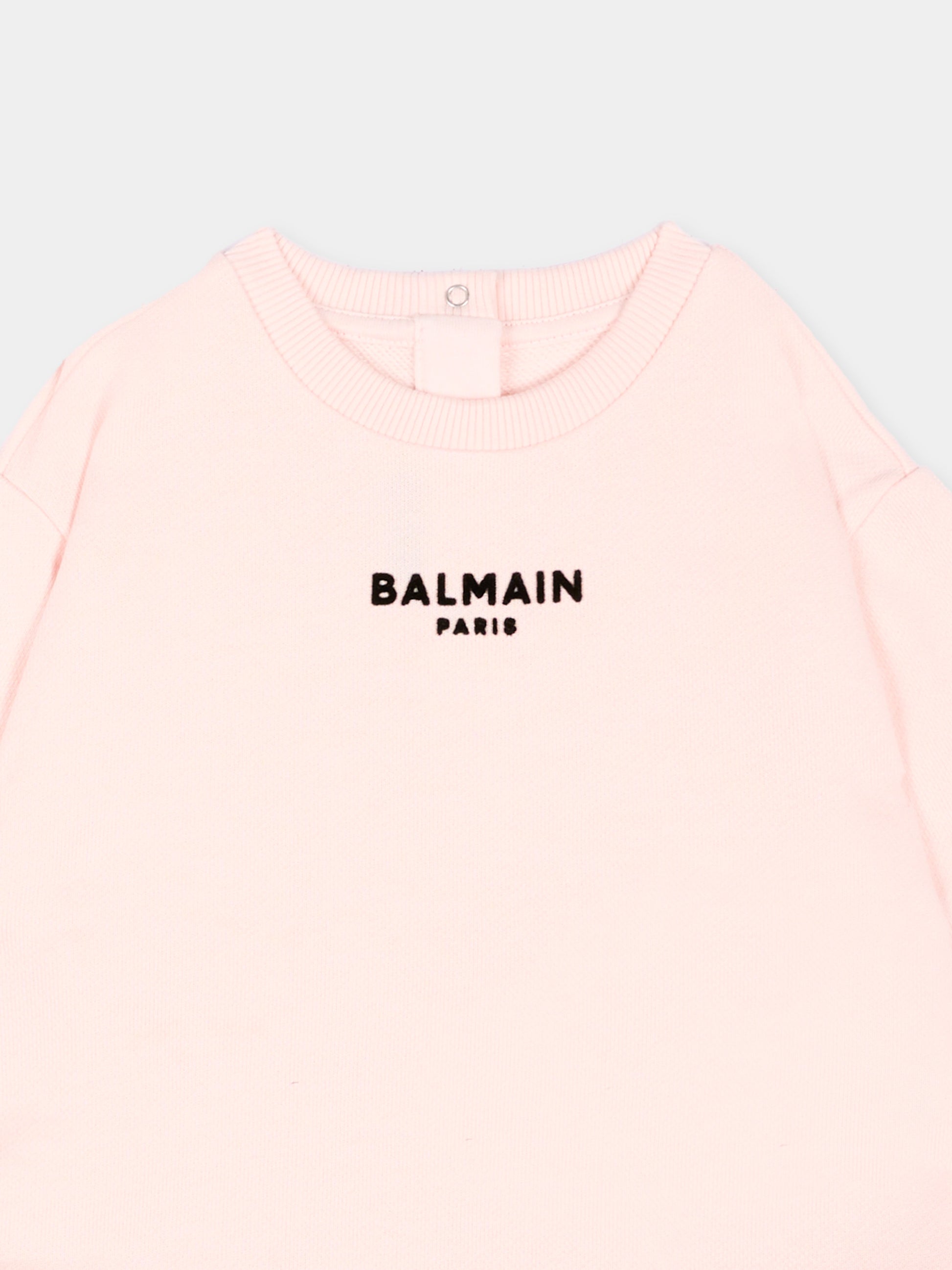 Felpa rosa per neonata con logo,Balmain Kids,BZ4010 Z3183 508NE