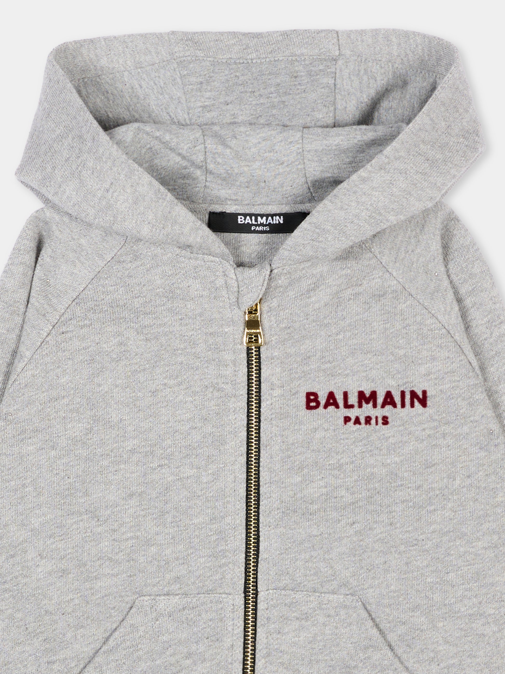 Felpa grigia per neonati con logo,Balmain Kids,BZ4350 Z3188 806BD