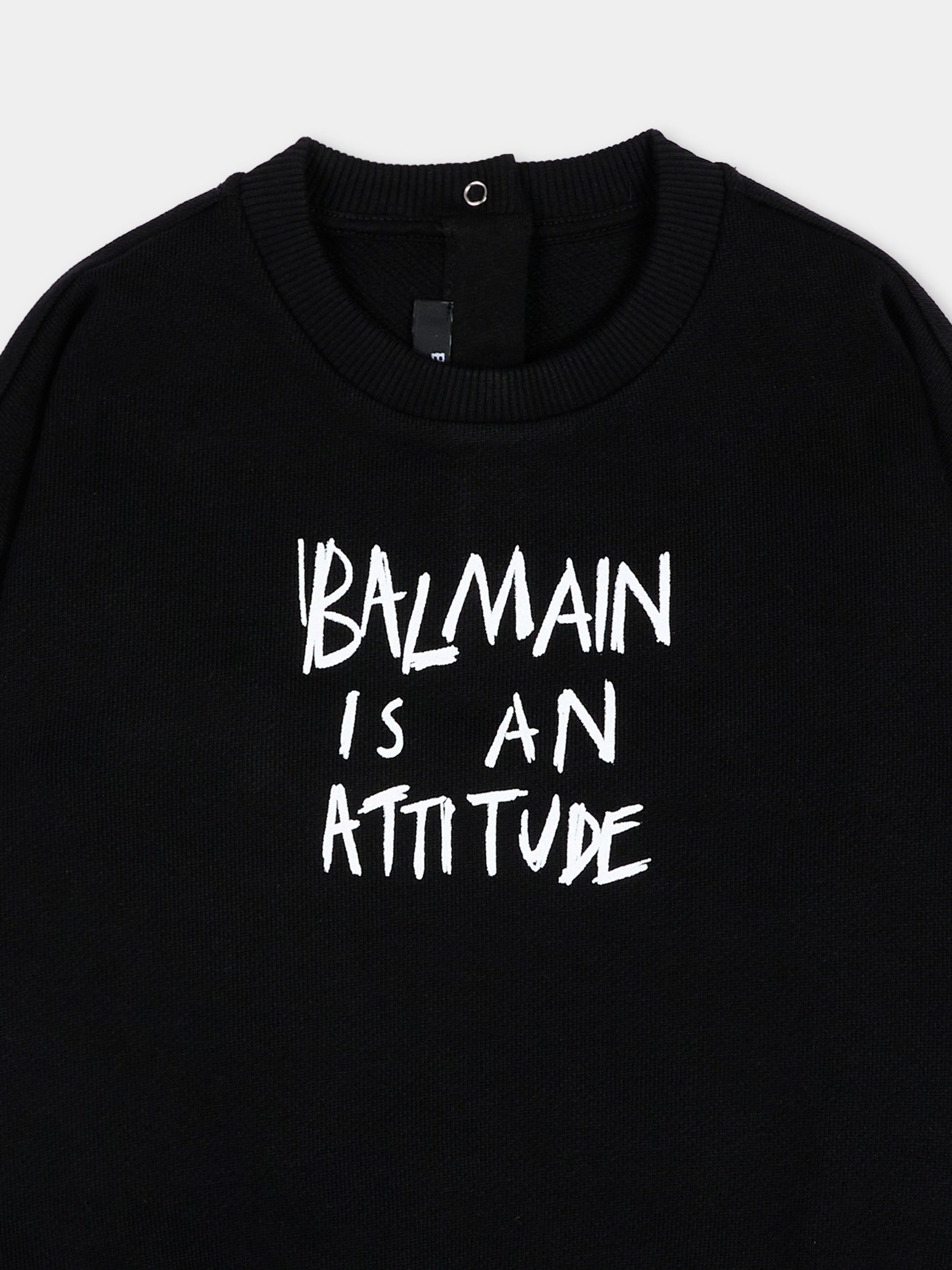 Felpa nera per neonato con logo,Balmain Kids,BZ4360 Z3183 930BC