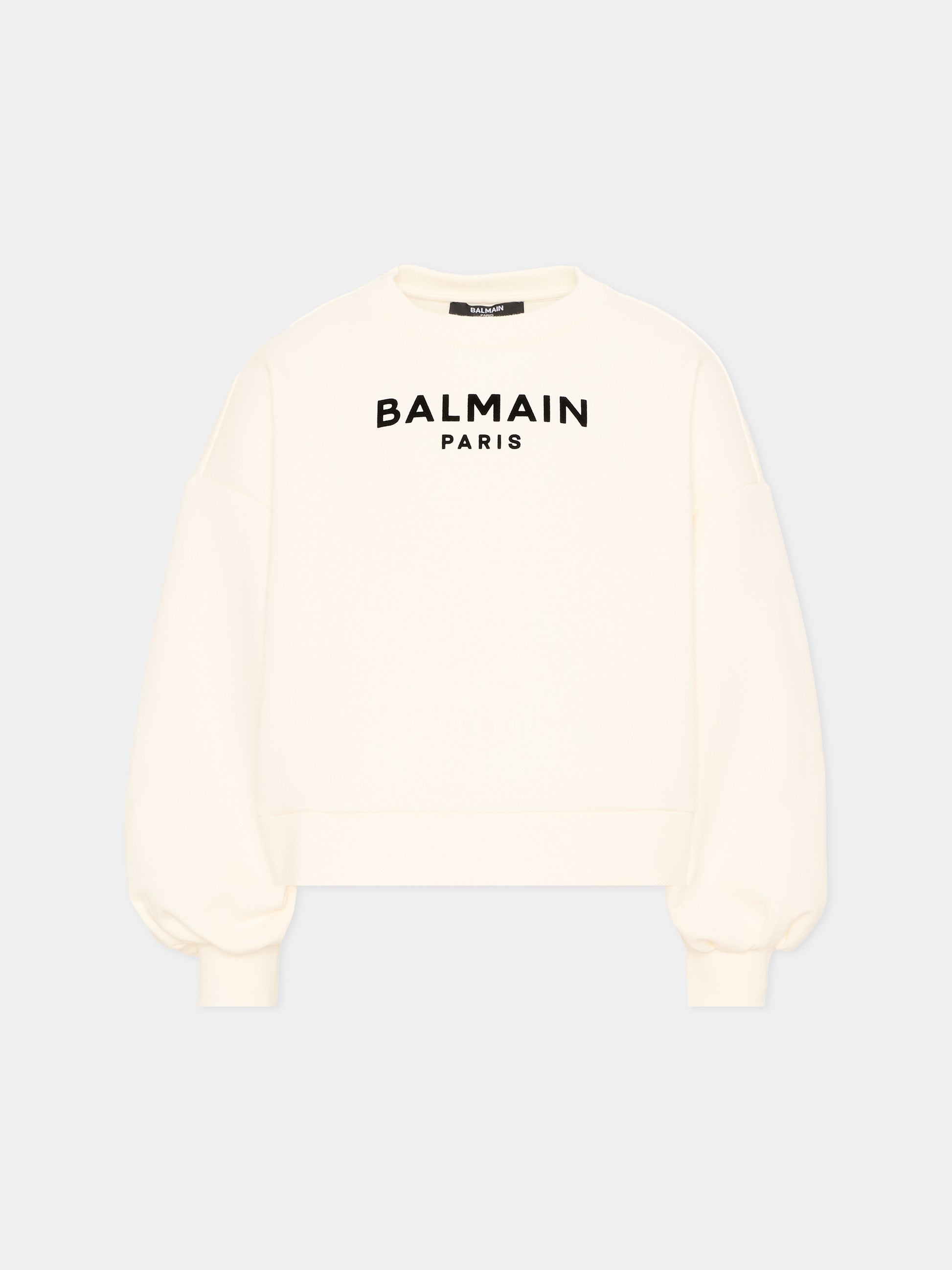 Felpa avorio per bambina con logo,Balmain Kids,BZ4A50 Z3728 102NE