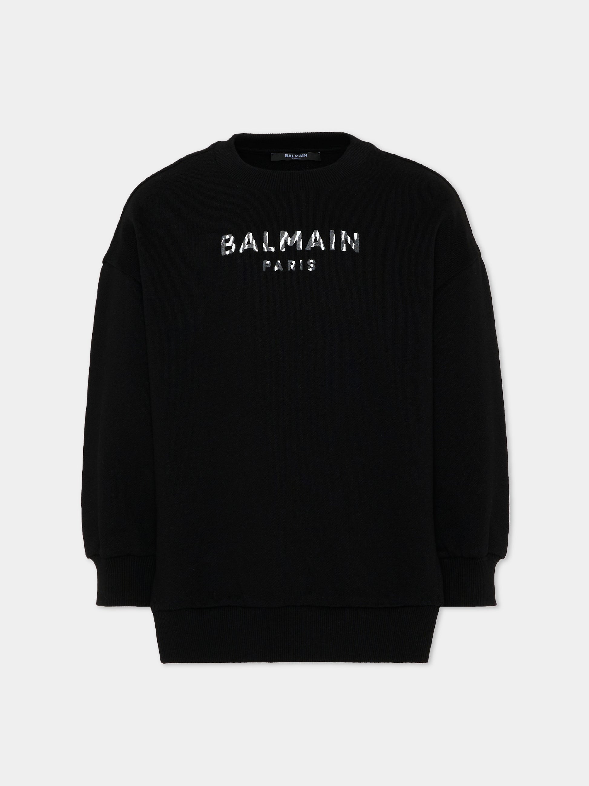 Felpa nera per bambina con logo,Balmain Kids,BZ4A70 Z3183 930BC