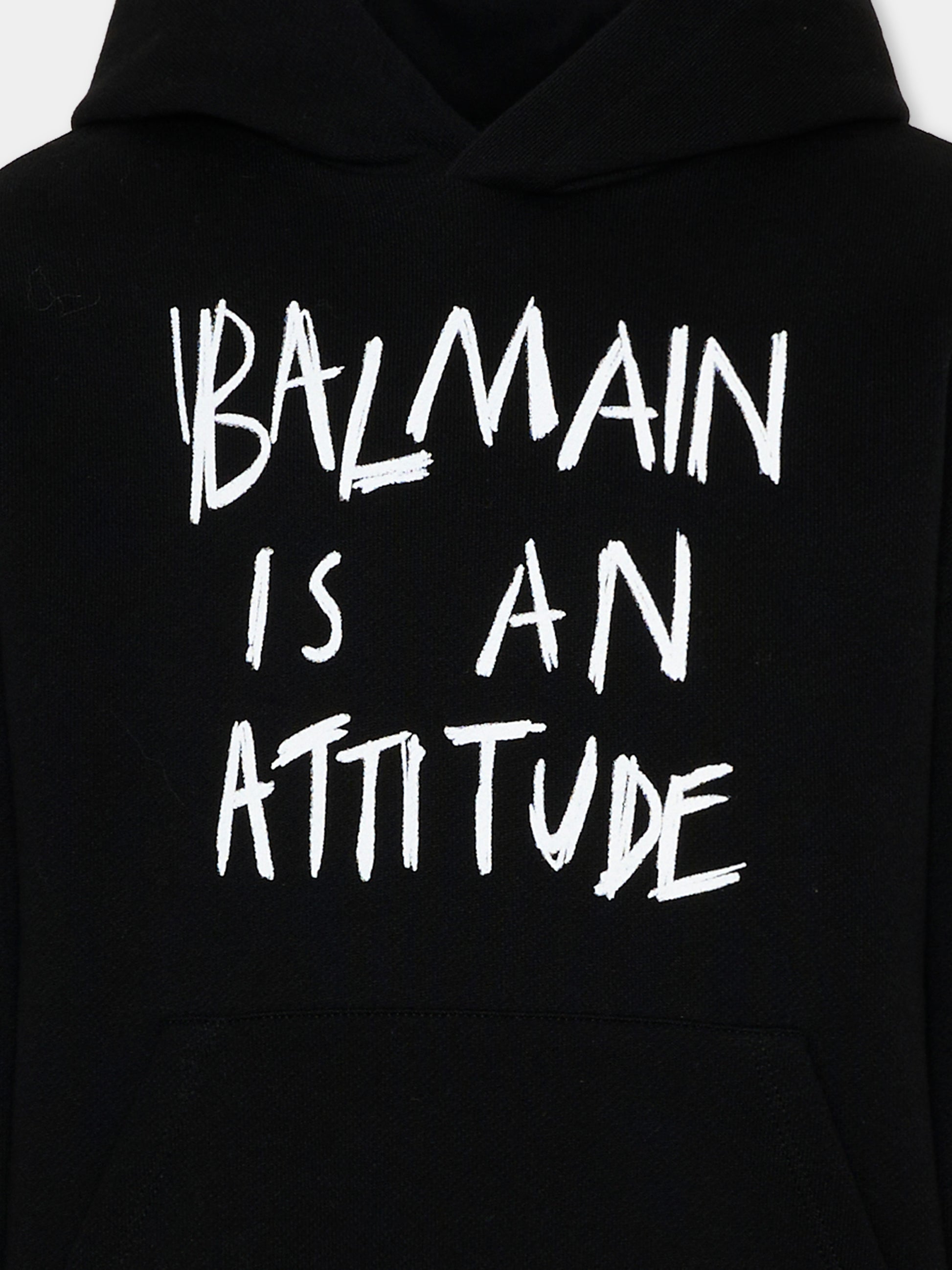Felpa nera con cappuccio per bambino con logo,Balmain Kids,BZ4H00 Z3183 930BC