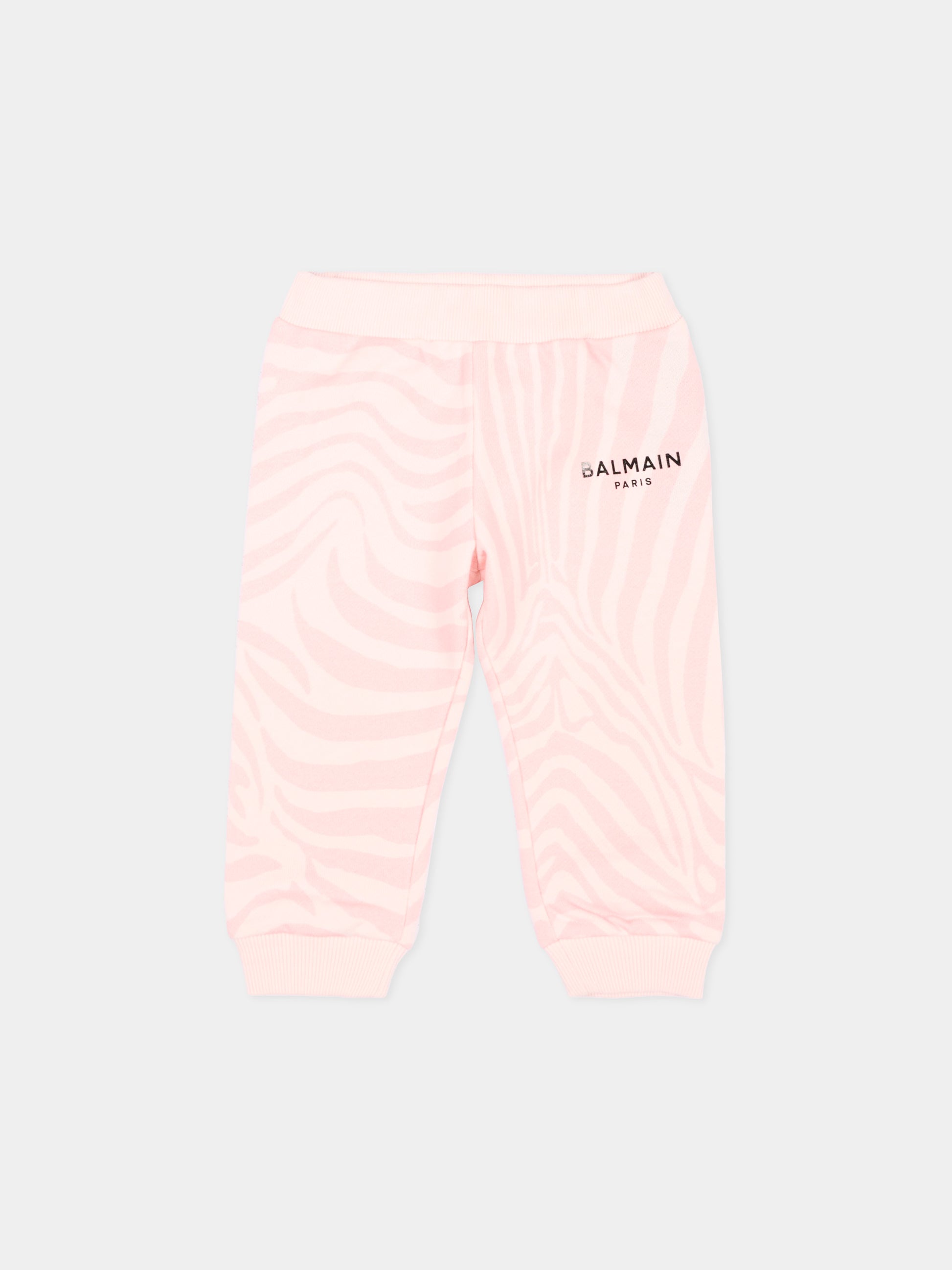 Pantaloni sportivi rosa per neonata con logo,Balmain Kids,BZ6050 Z4118 508RS