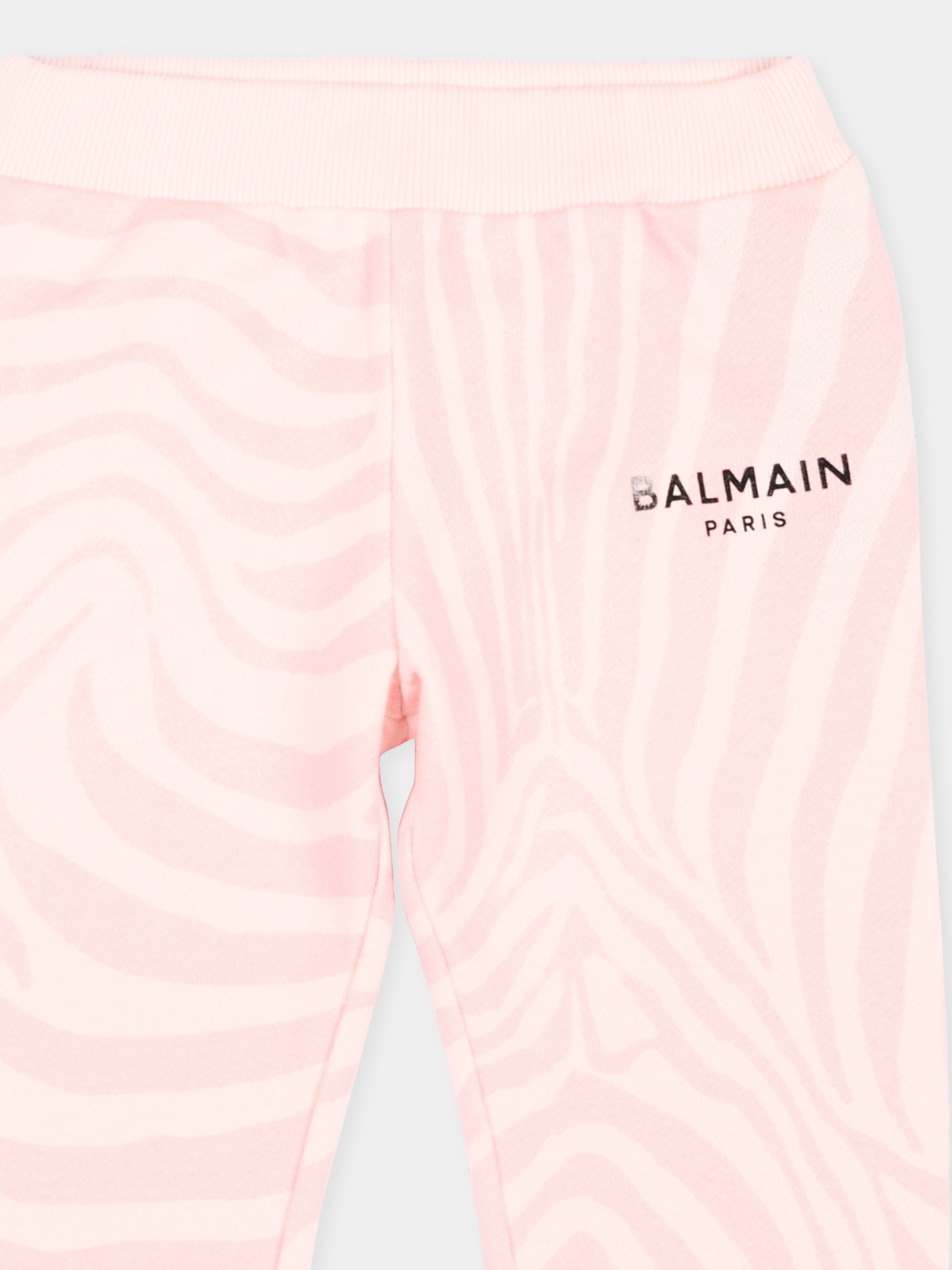 Pantaloni sportivi rosa per neonata con logo,Balmain Kids,BZ6050 Z4118 508RS