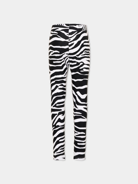 Leggings multicolor per bambina con stampa zebrata e logo,Balmain Kids,BZ6B90 Z4178 100NE
