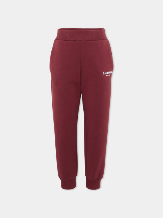 Pantaloni sportivi bordeaux per bambino con logo,Balmain Kids,BZ6I60 Z3728 530CE