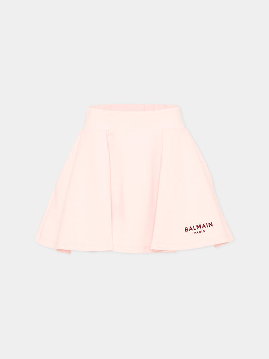 Gonna rosa per bambina con logo,Balmain Kids,BZ7A11 Z3728 508BD
