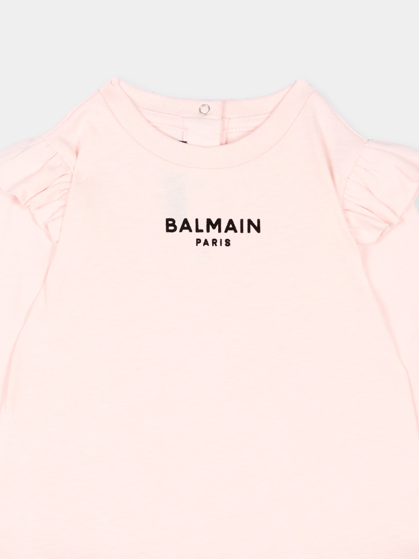 T-shirt a manica lunga rosa per neonata con logo,Balmain Kids,BZ8010 Z3672 508NE