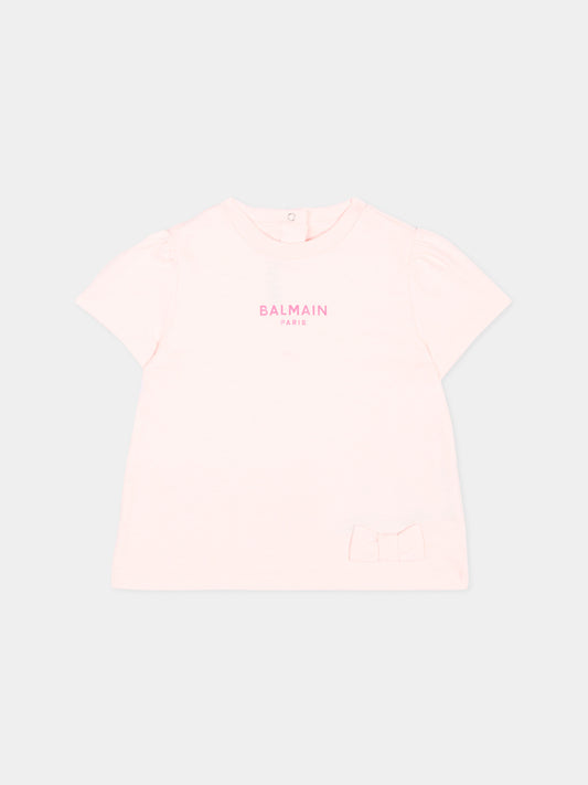 T-shirt rosa per neonata con logo,Balmain Kids,BZ8021 Z3672 508FU
