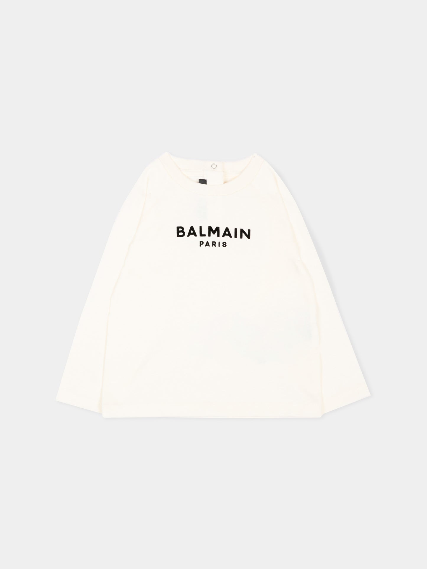 T-Shirt avorio per neonato con logo,Balmain Kids,BZ8310 Z3672 102NE