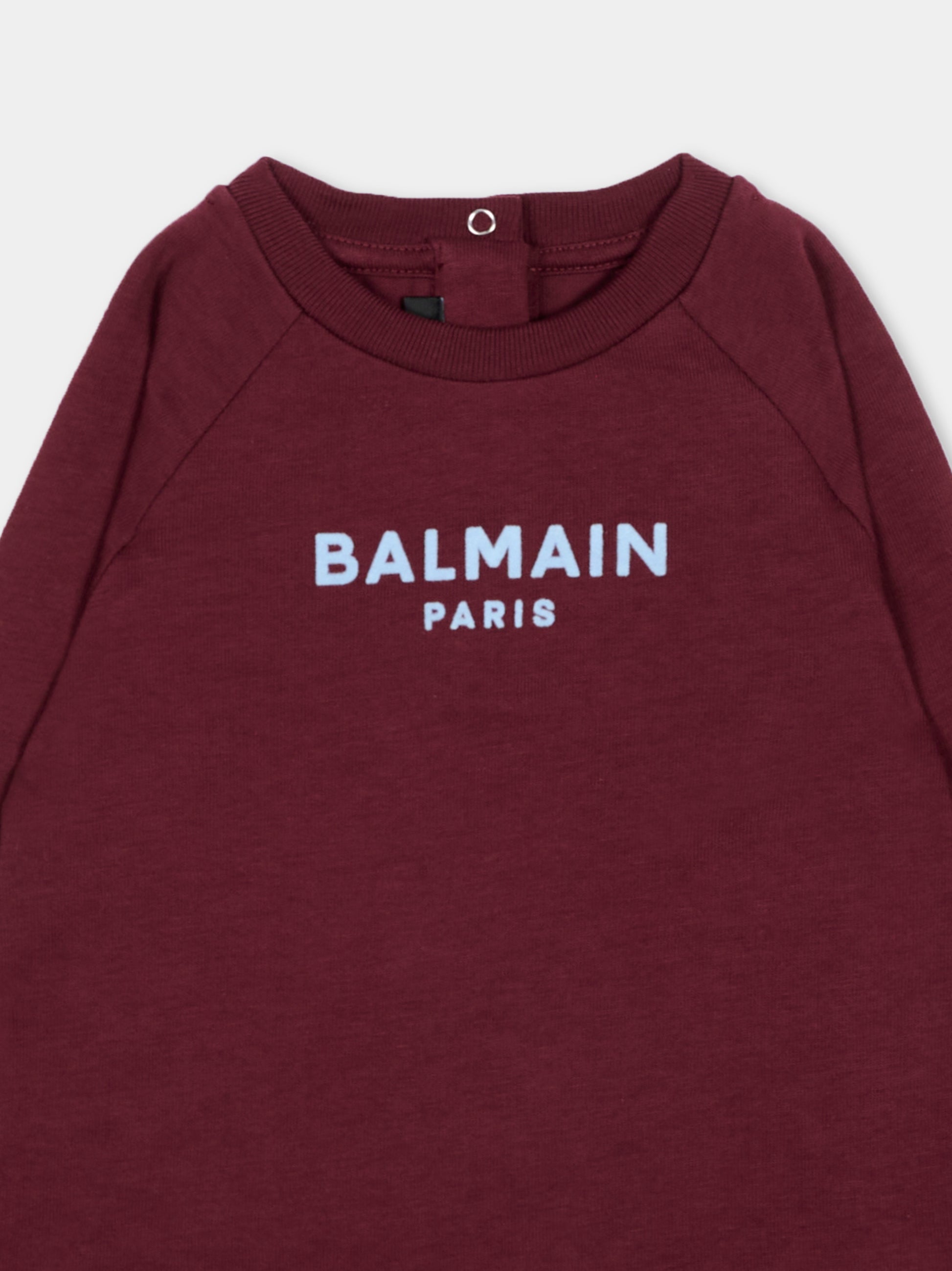T-Shirt bordeaux per neonato con logo,Balmain Kids,BZ8310 Z3672 530CE