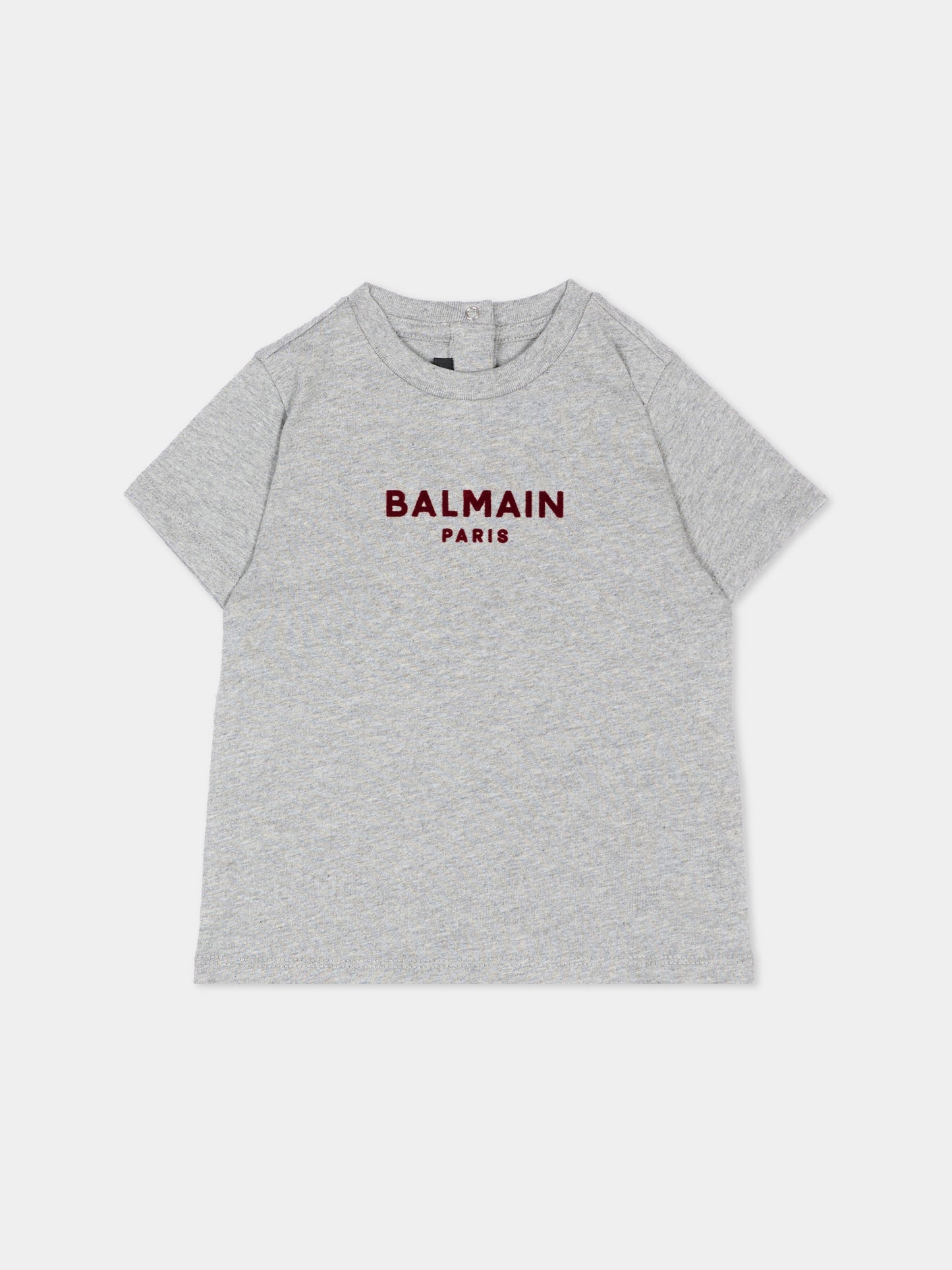 T-Shirt grigia per neonati con logo,Balmain Kids,BZ8341 Z3191 806BD
