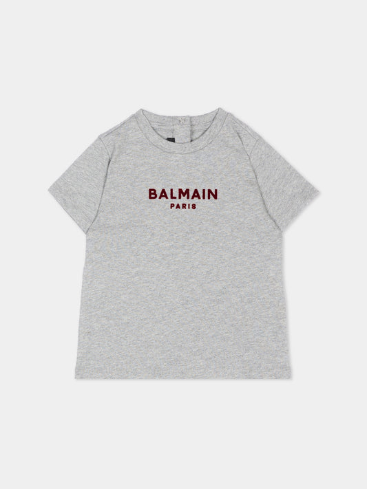 T-Shirt grigia per neonati con logo,Balmain Kids,BZ8341 Z3191 806BD