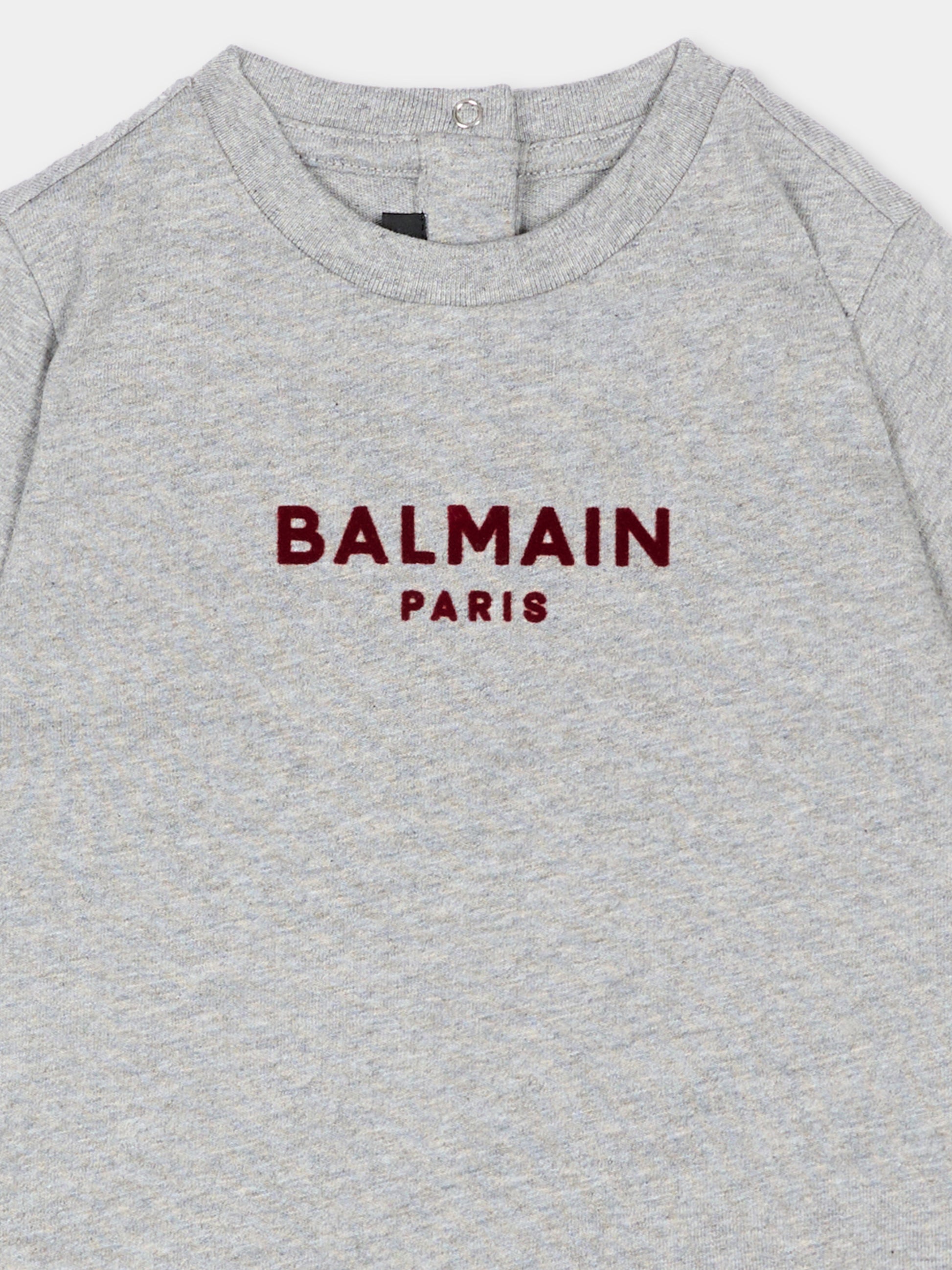 T-Shirt grigia per neonati con logo,Balmain Kids,BZ8341 Z3191 806BD