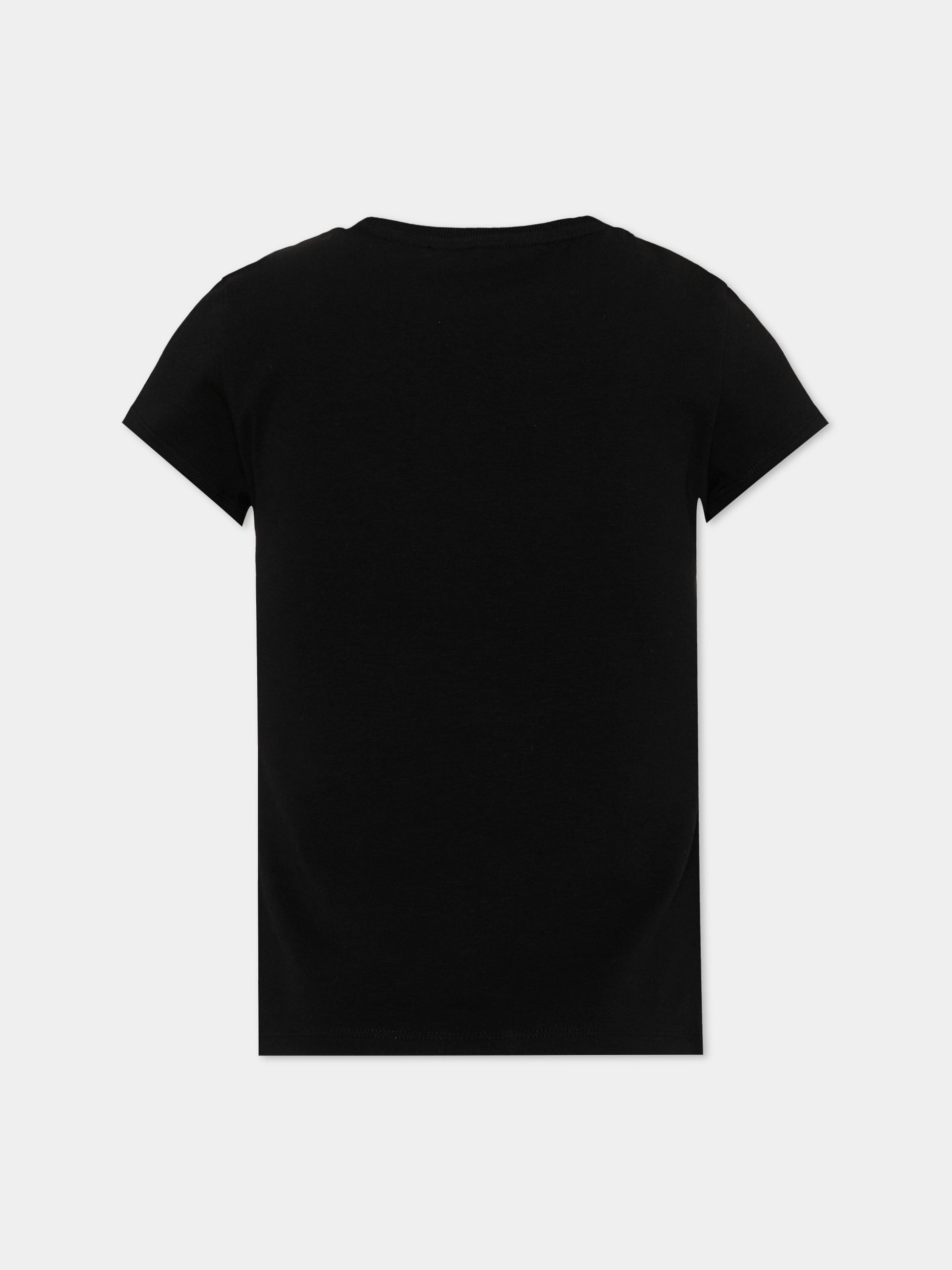 T-Shirt nera per bambina con logo,Balmain Kids,BZ8A81 Z3277 930BC