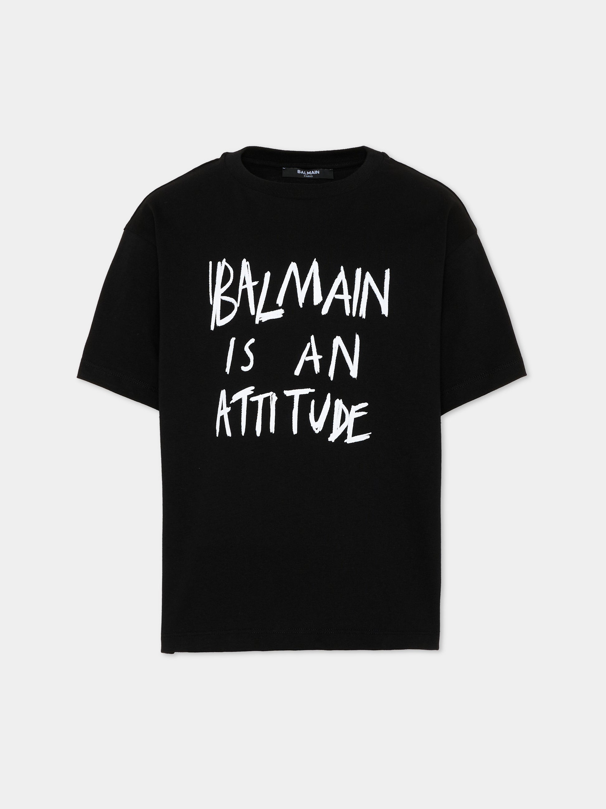 T-shirt nera per bambino con logo,Balmain Kids,BZ8H01 Z3672 930BC