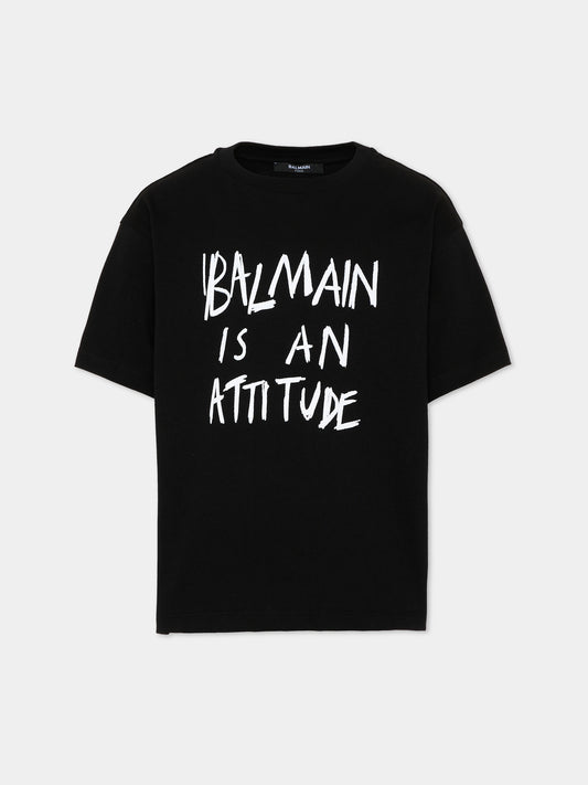 T-shirt nera per bambino con logo,Balmain Kids,BZ8H01 Z3672 930BC