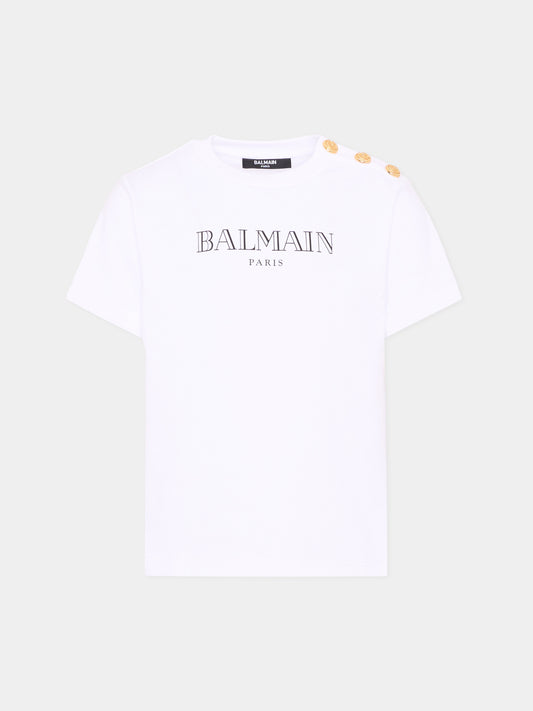 T-Shirt bianca per bambini con logo,Balmain Kids,BZ8H51 Z3672 100NE