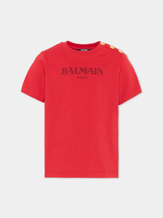 T-Shirt rossa per bambini con logo,Balmain Kids,BZ8H51 Z3672 479NE