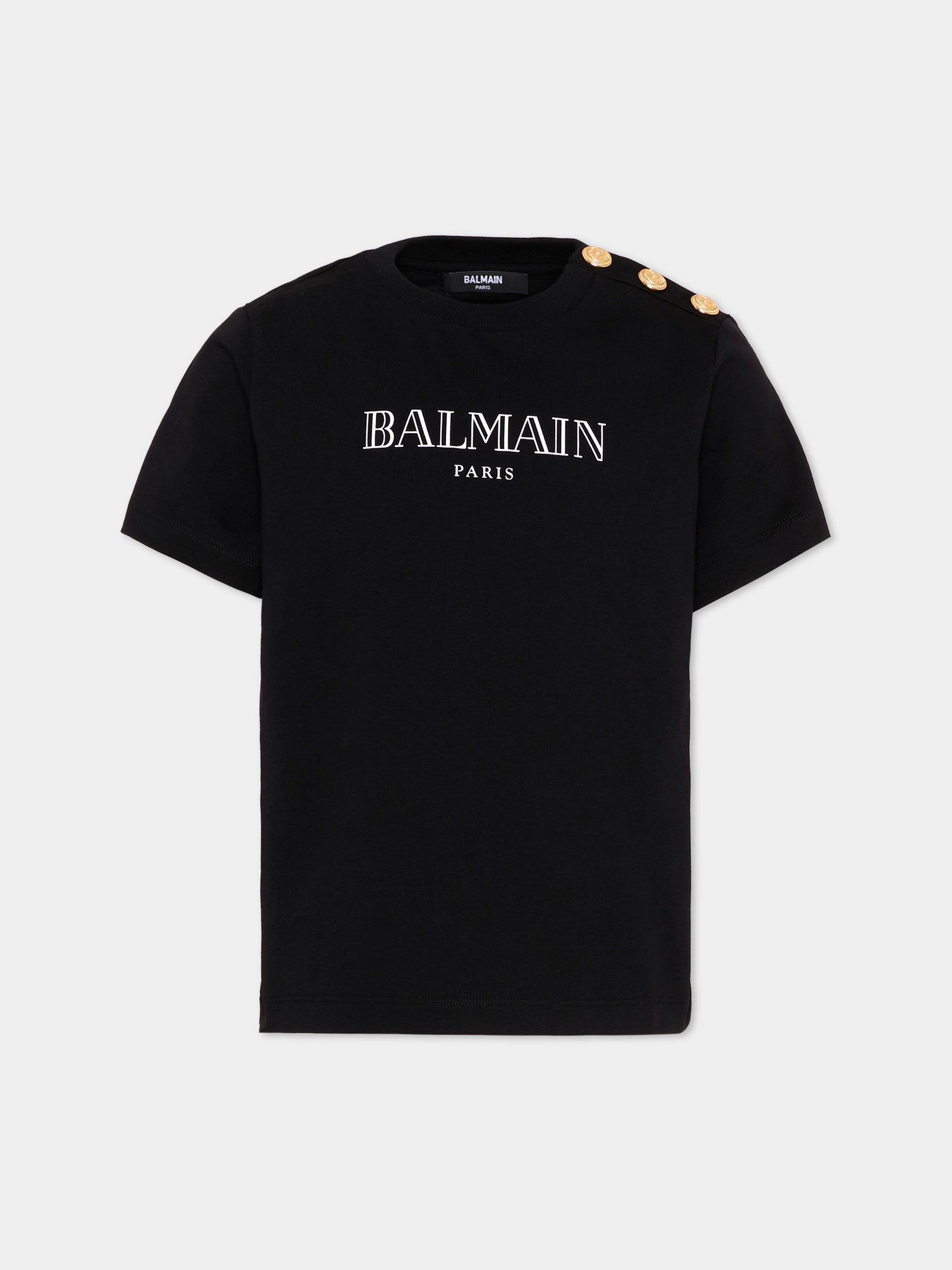 T-Shirt nera per bambini con logo,Balmain Kids,BZ8H51 Z3672 930BC