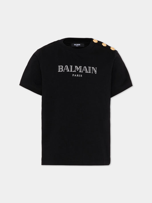 T-Shirt nera per bambini con logo,Balmain Kids,BZ8H51 Z3672 930BC