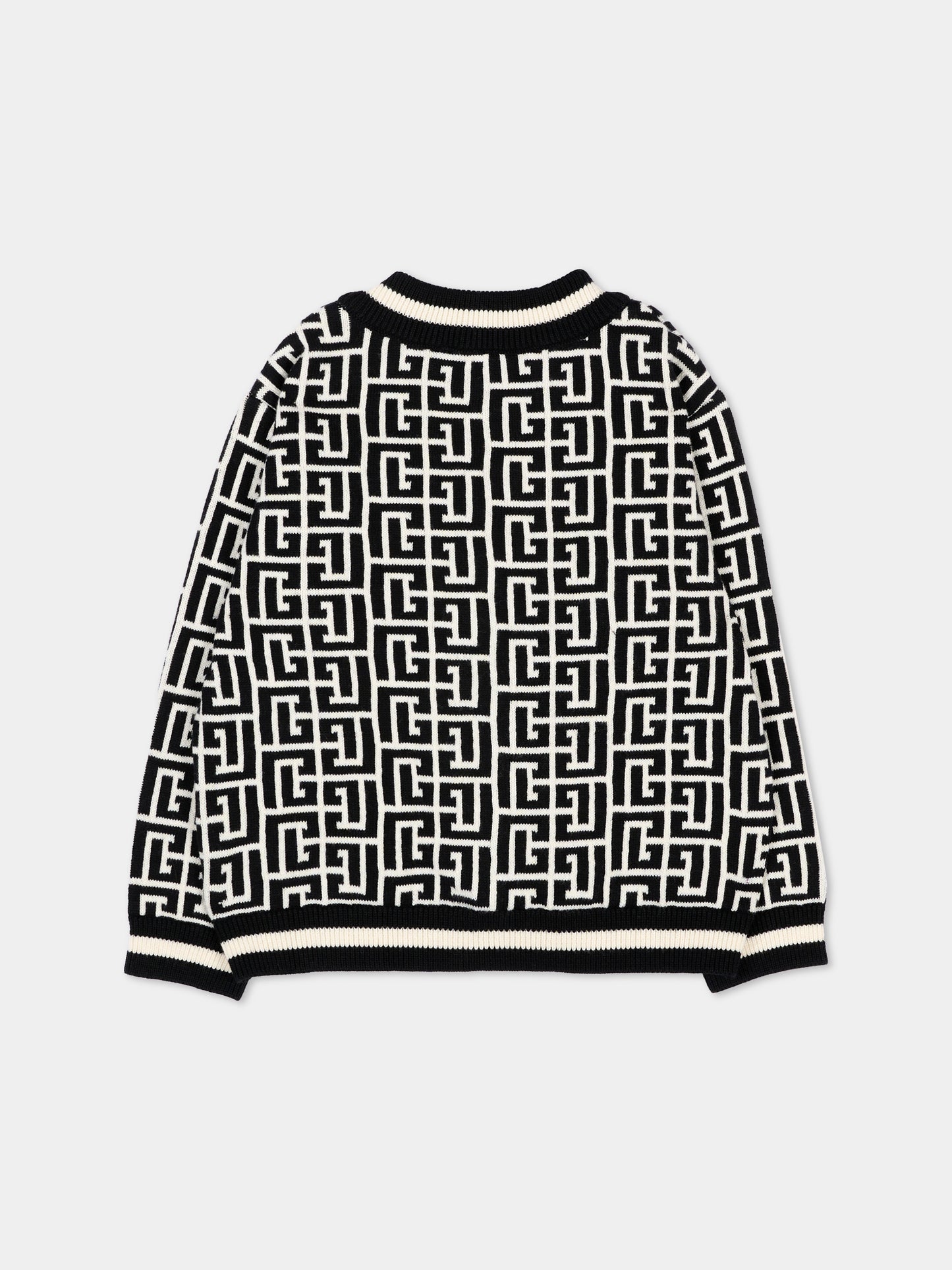 Cardigan nero per neonato con iconico labirinto,Balmain Kids,BY9550 Z3491 104NE