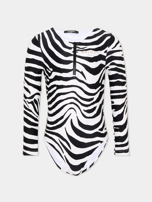 Body multicolor anti UV per bambina zebrato con logo,Balmain Kids,BZCA09 Z4178 100NE