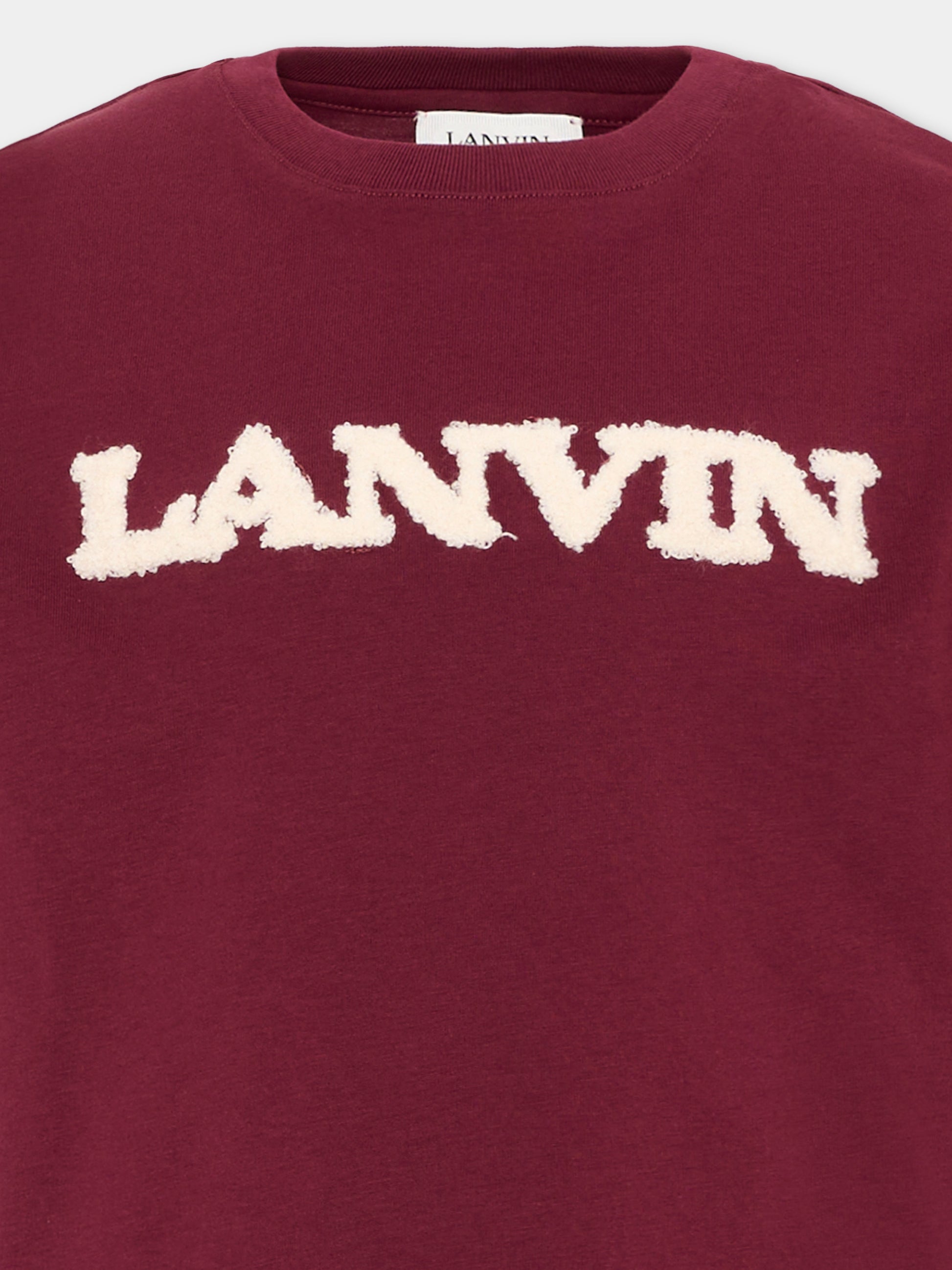 T-shirt bordeaux per bambina con logo,Lanvin Petite,N30397 955