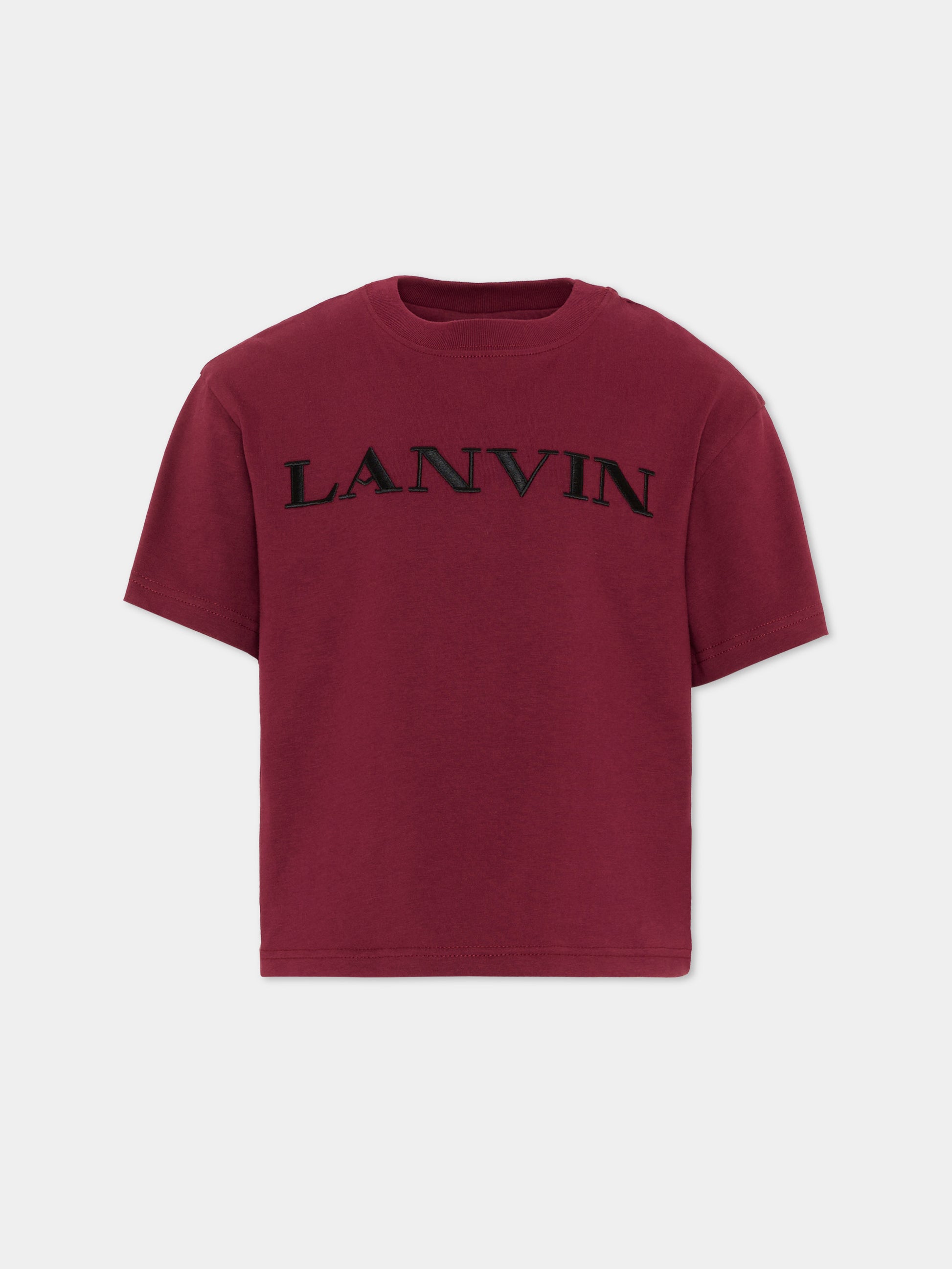 T-Shirt bordeaux per bambini con logo,Lanvin Petite,N30426 955