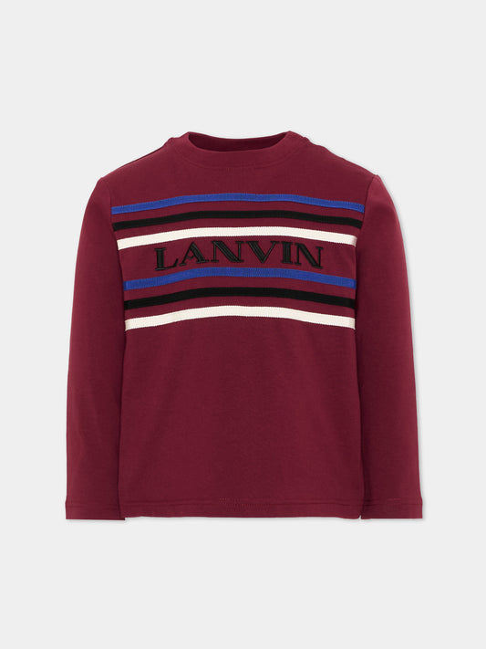 T-shirt a manica lunga bordeaux con logo,Lanvin Petite,N30429 955