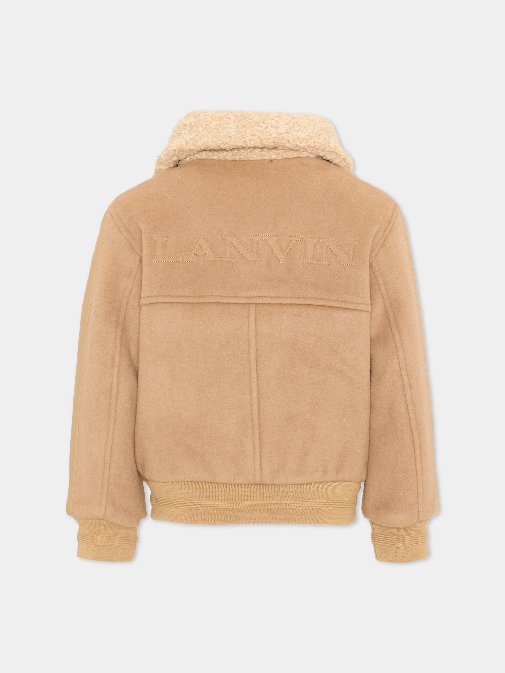 Ecopelliccia beige per bambino reversibile con logo,Lanvin Petite,N30447 287