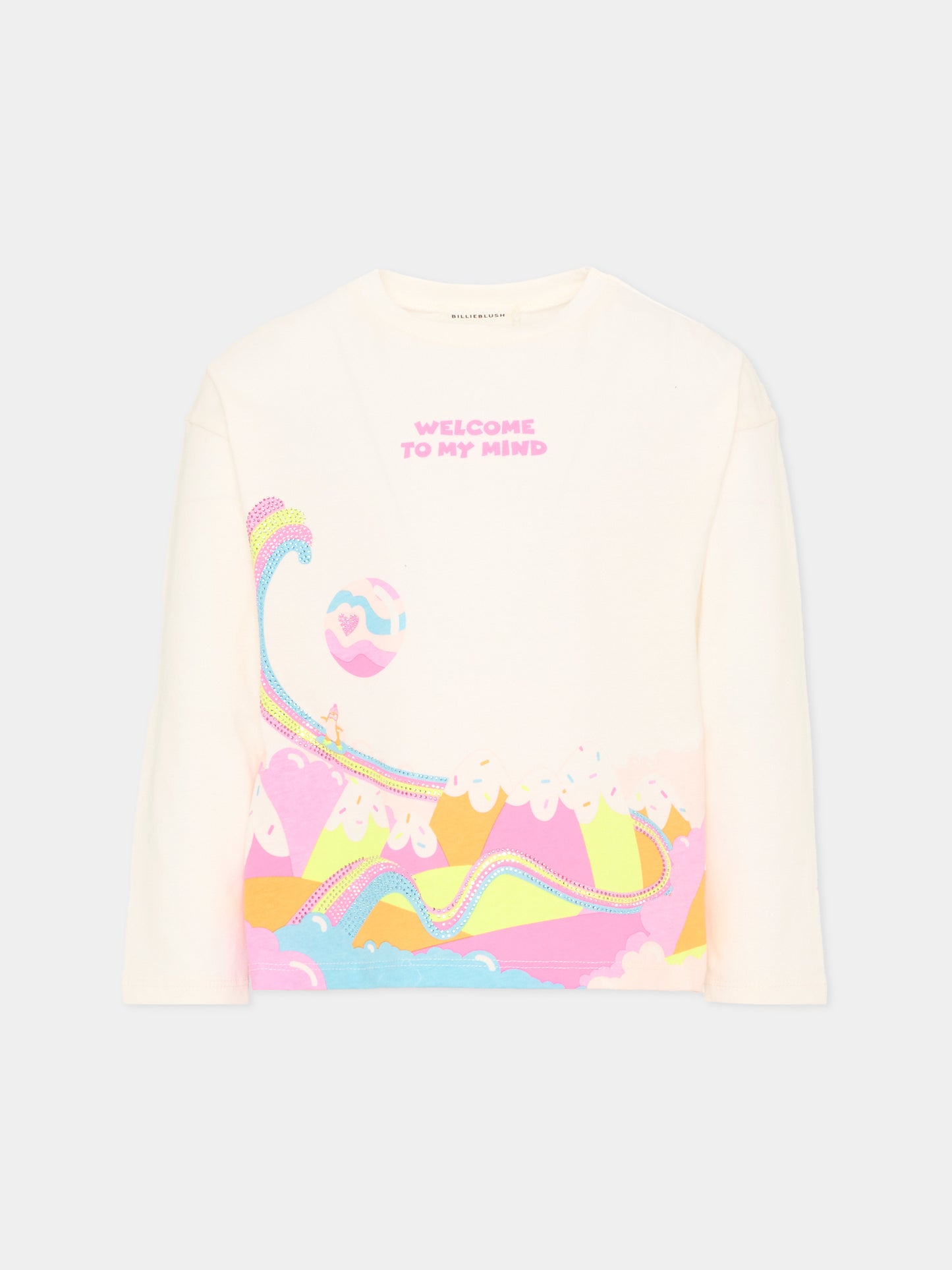 T-Shirt avorio per bambina con arcobaleno,Billieblush,U22375 121