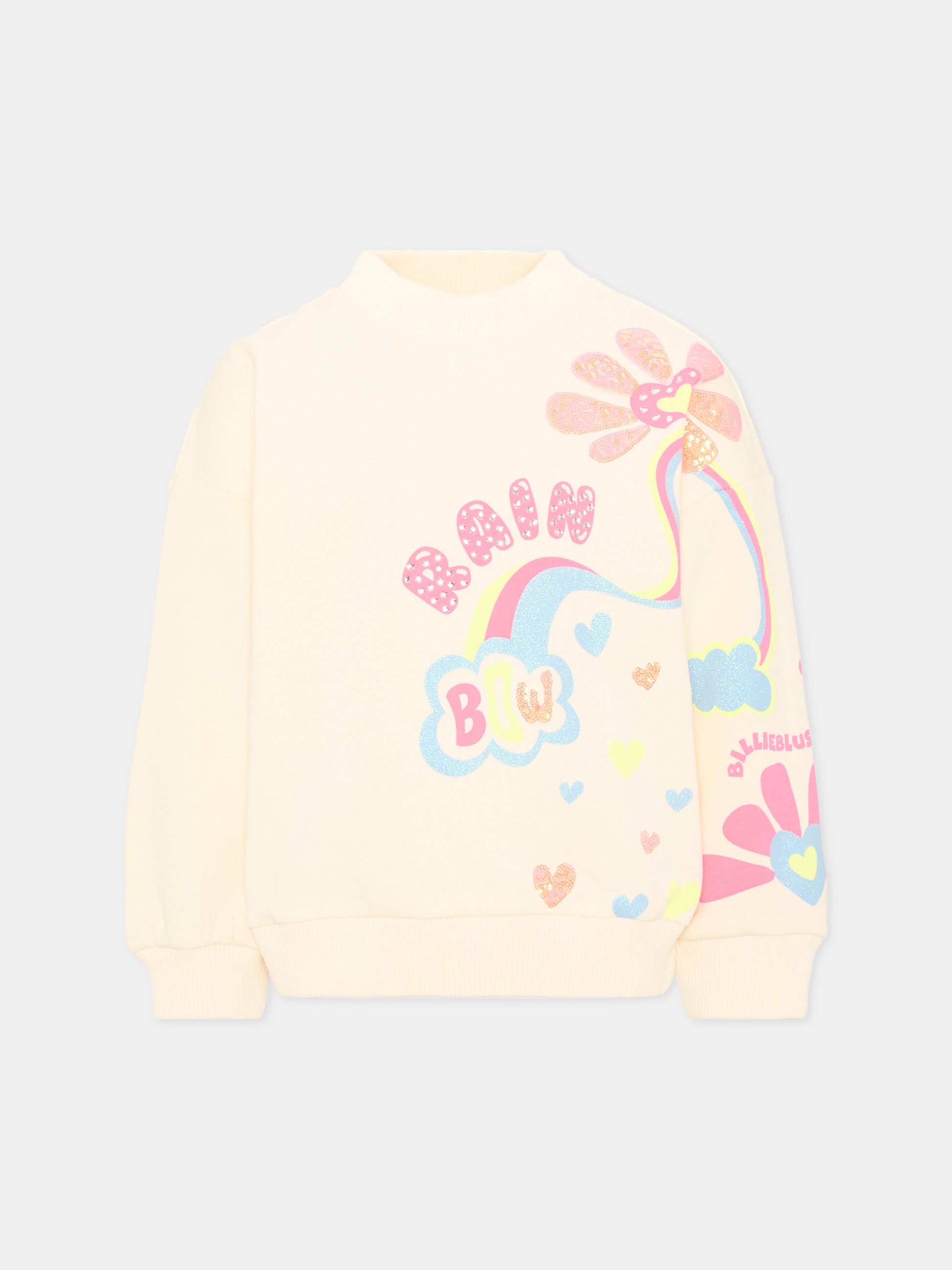 Felpa avorio per bambina con arcobaleno,Billieblush,U22397 243