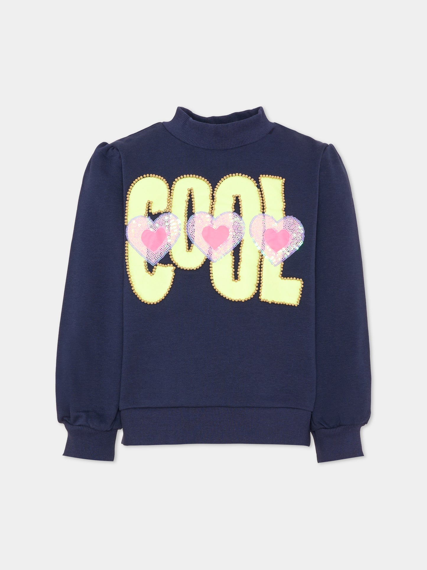 Felpa girocollo blu per bambina con scritta,Billieblush,U22398 85T
