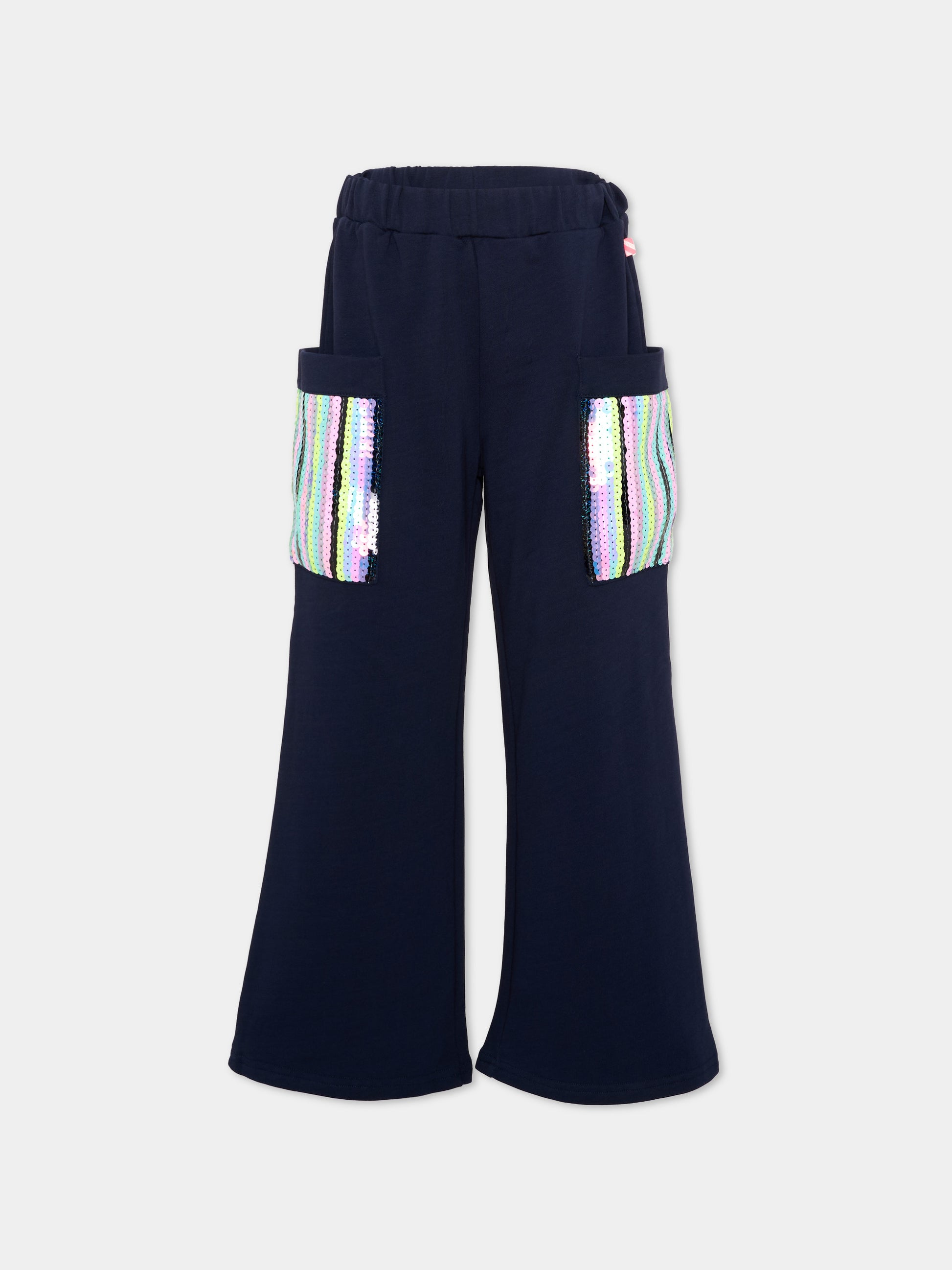 Pantaloni sportivi blu per bambina con paillettes,Billieblush,U22420 85T